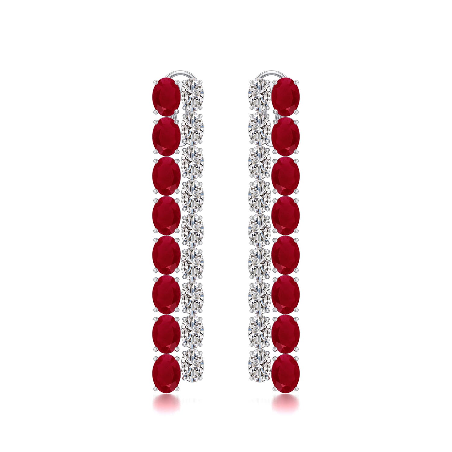 Angara 23.74 CTW Double-Row Oval Ruby and Diamond Dangle Earrings in 18K White Gold
