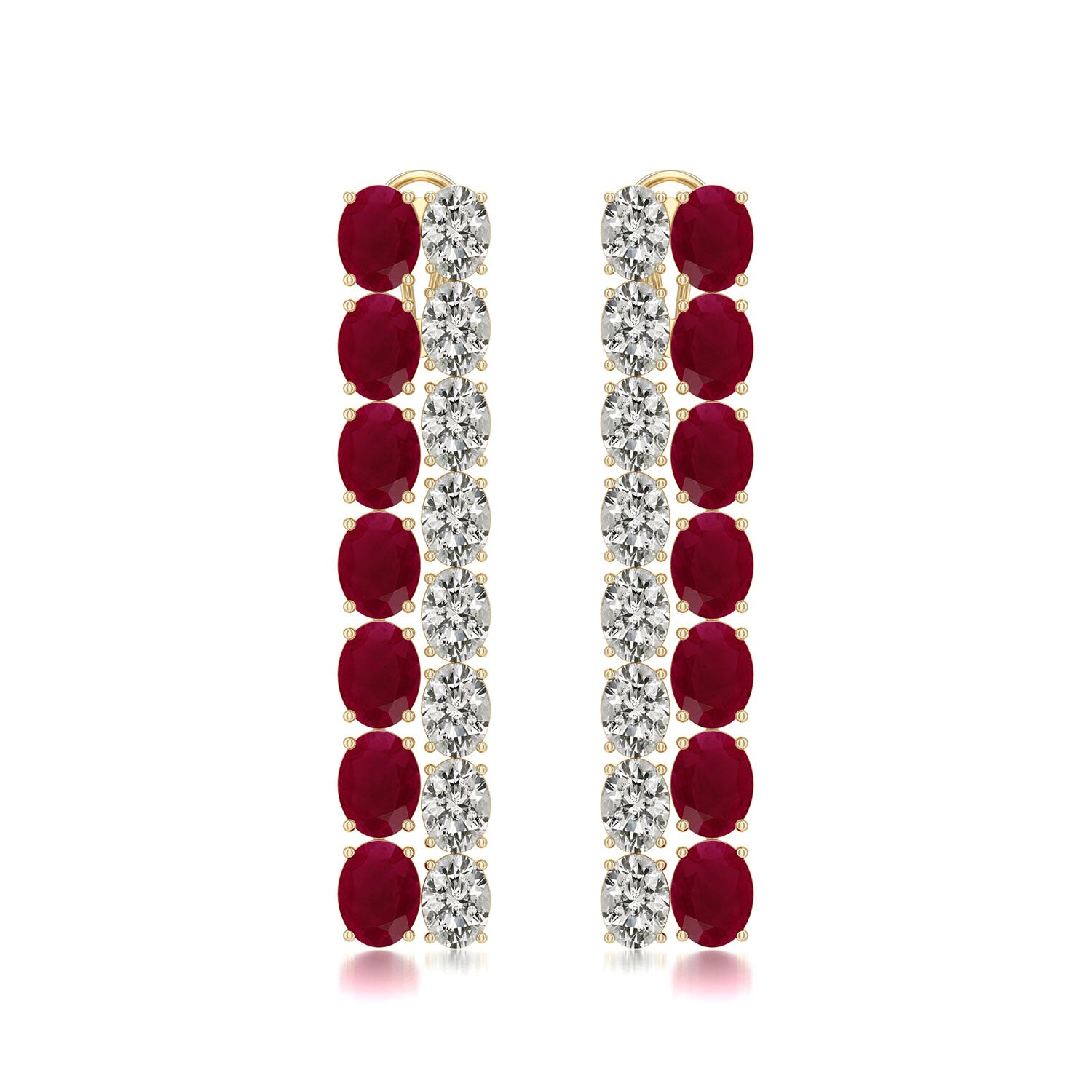Angara 29.66 CTW Double-Row Oval Ruby and Diamond Dangle Earrings in 14K Yellow Gold