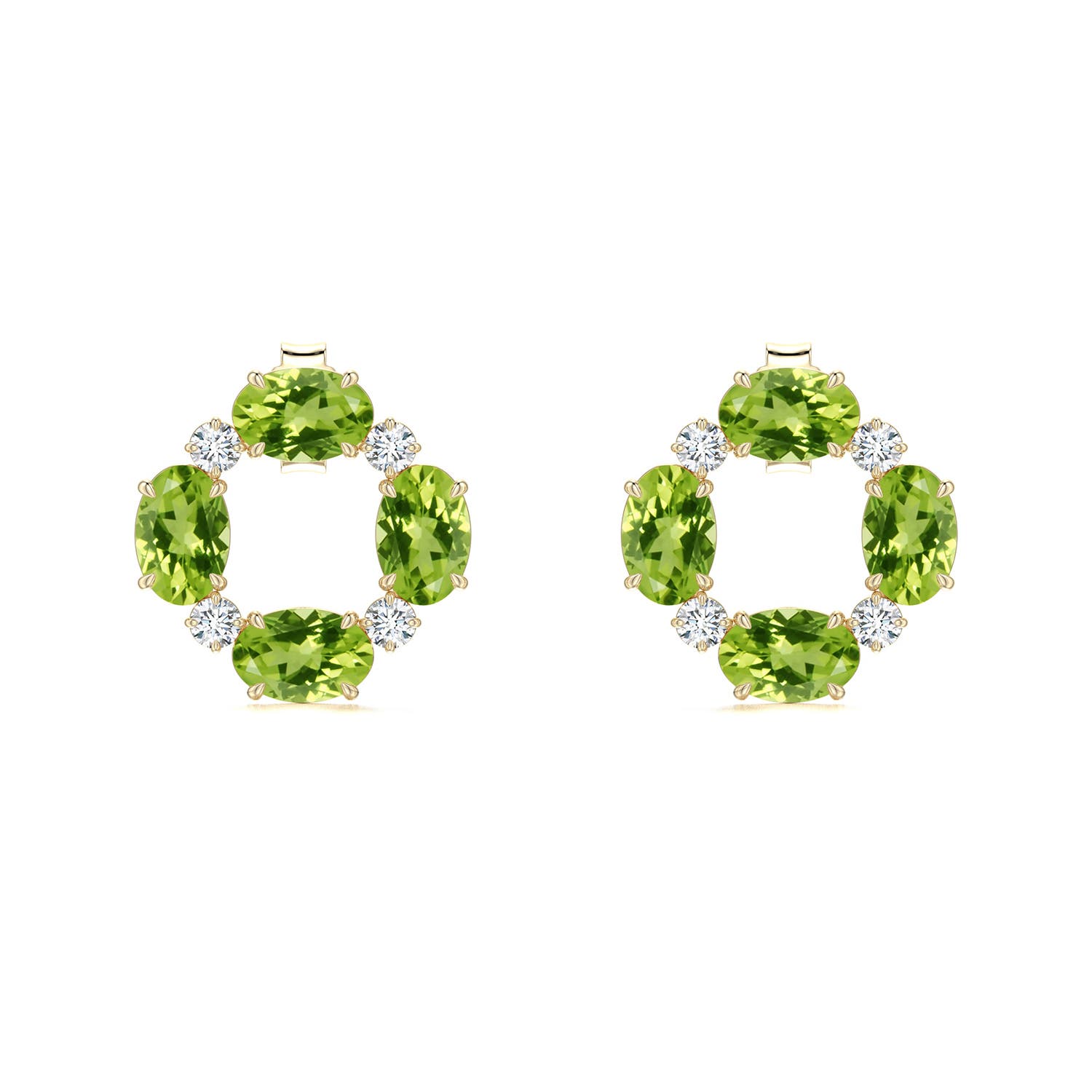 6x4mm AAA Oval Peridot Circular Open Stud Earrings with Accents in Yellow Gold - main
