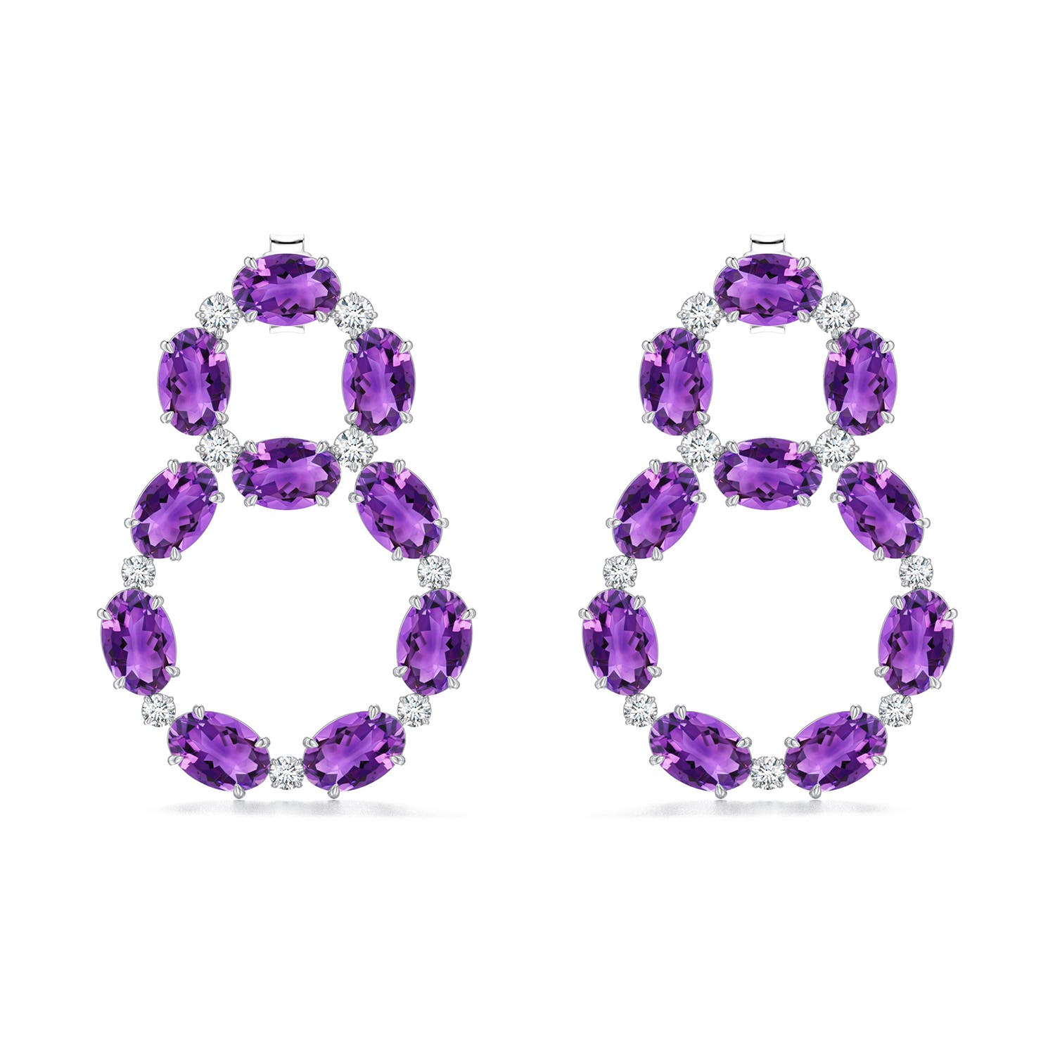 6x4mm AAA Oval Amethyst Circular Open Drop Earrings with Accents in White Gold - main