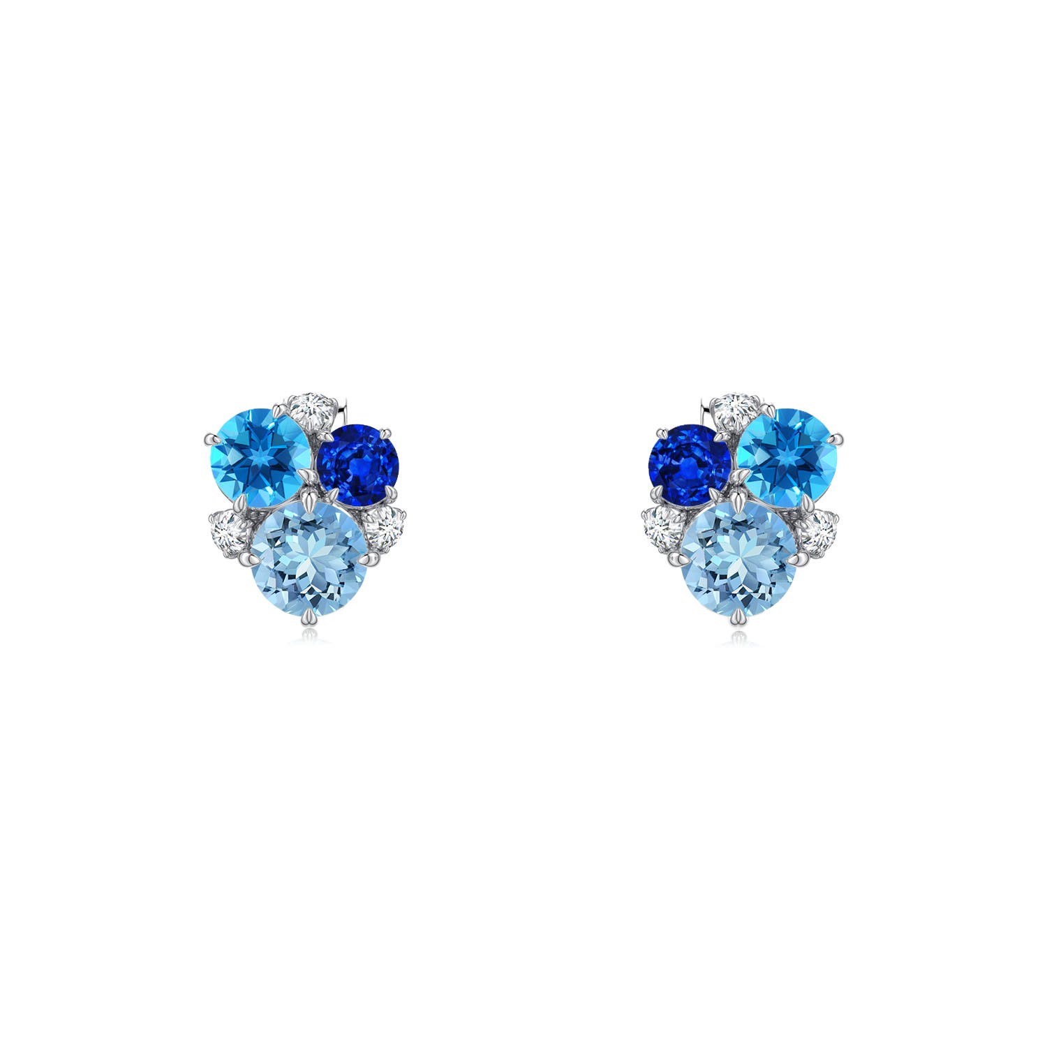 3.5mm AAAA Multi-Gemstone Asymmetric Stud Earrings in 950 Platinum - main