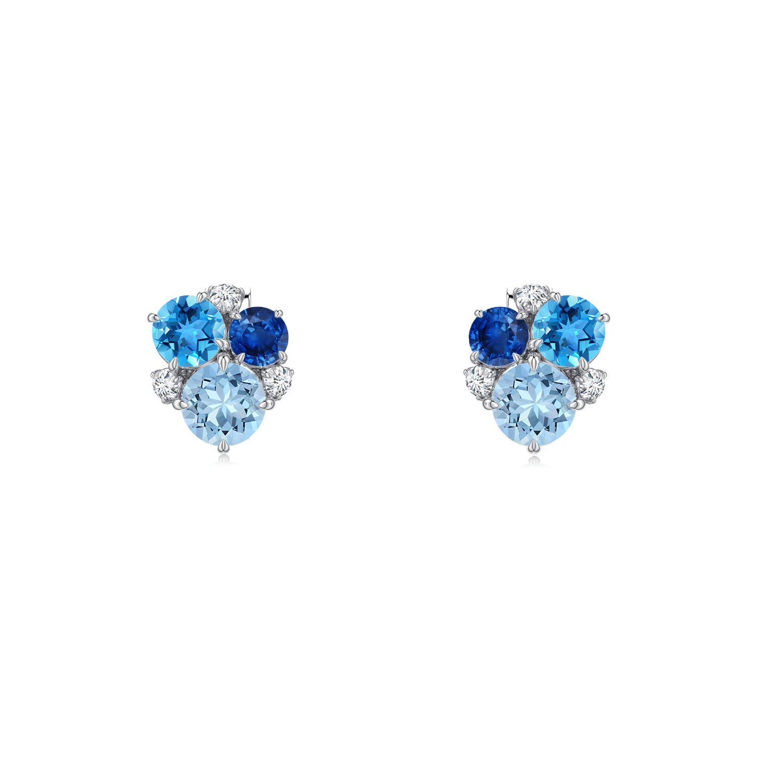 3.5mm AAA Multi-Gemstone Asymmetric Stud Earrings in White Gold - main