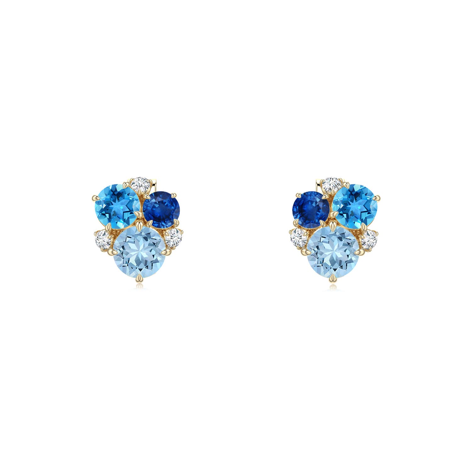 3.5mm AAA Multi-Gemstone Asymmetric Stud Earrings in Yellow Gold - main