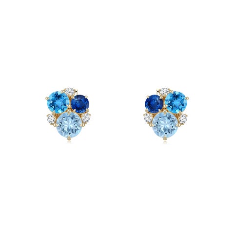3.5mm AAA Multi-Gemstone Asymmetric Stud Earrings in Yellow Gold - main