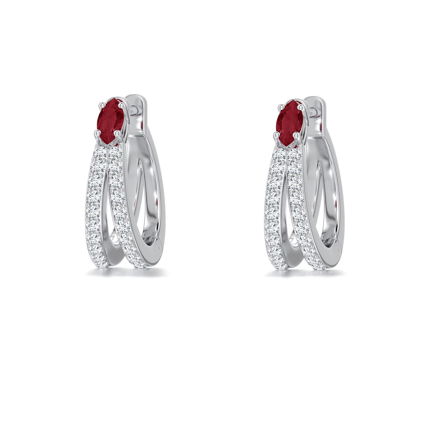 Angara 0.42 Ctw Marquise Ruby And Diamond Double-row Hoop Earrings