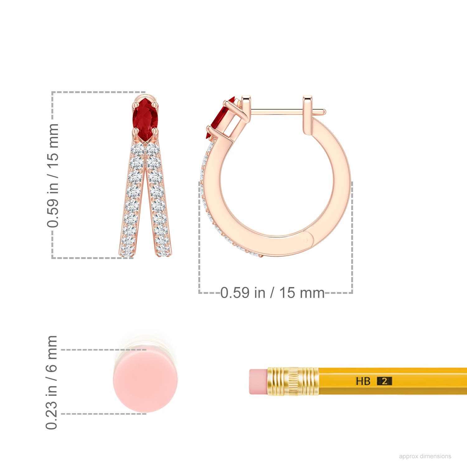 5x2.5mm AAA Marquise Ruby and Diamond Double-Row Hoop Earrings in Rose Gold - ruler - ruler