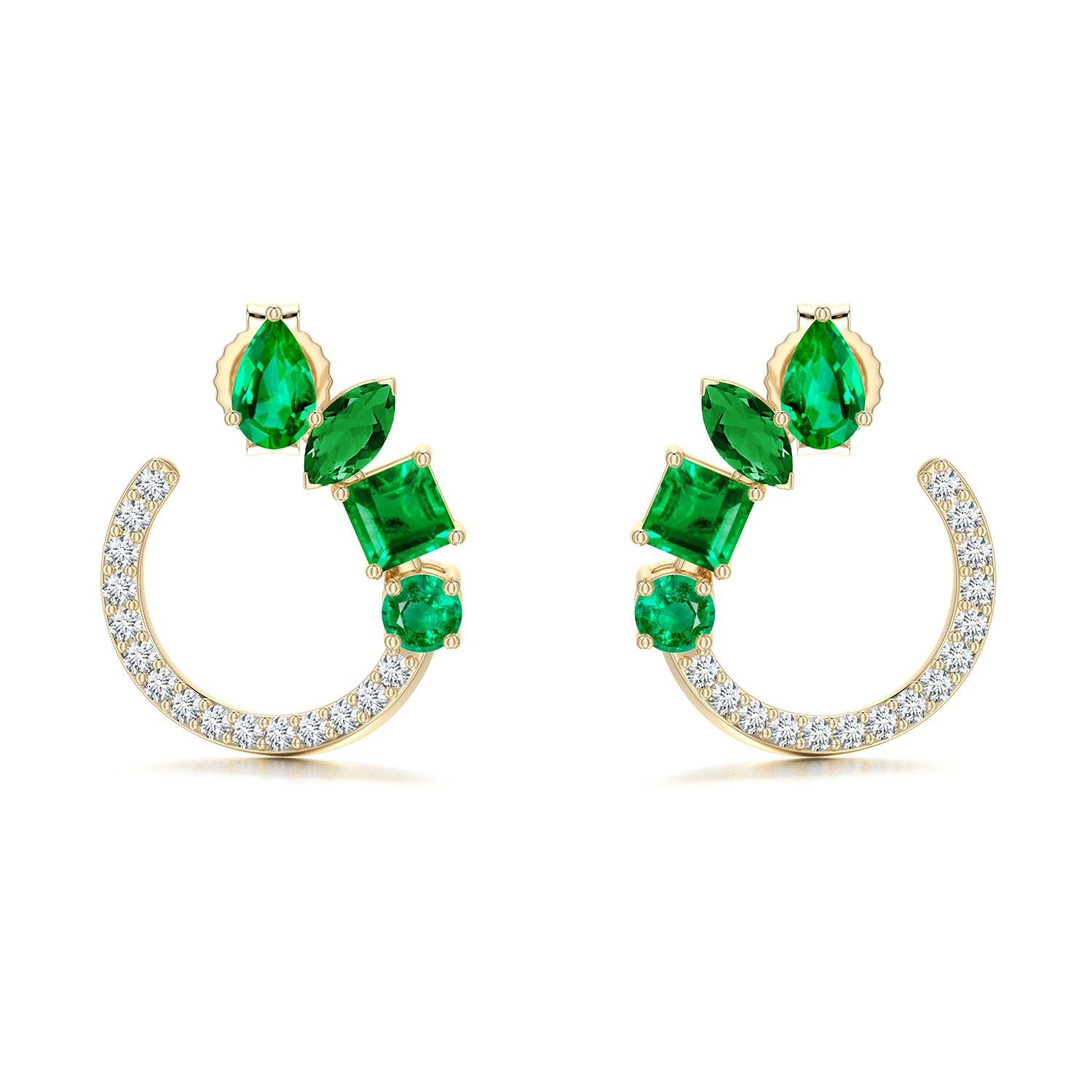 5x3mm AAA Multi-Shape Emerald Front-Back Stud Earrings in Yellow Gold - main