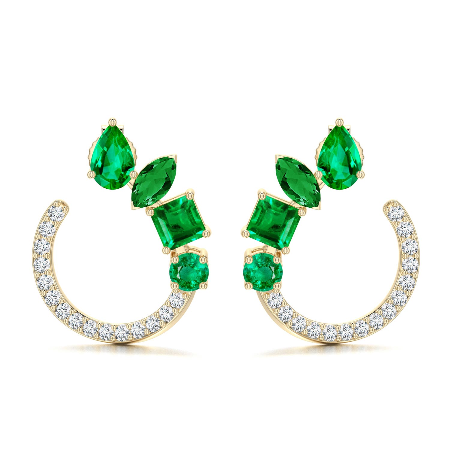 6x4mm AAA Multi-Shape Emerald Front-Back Stud Earrings in Yellow Gold - main