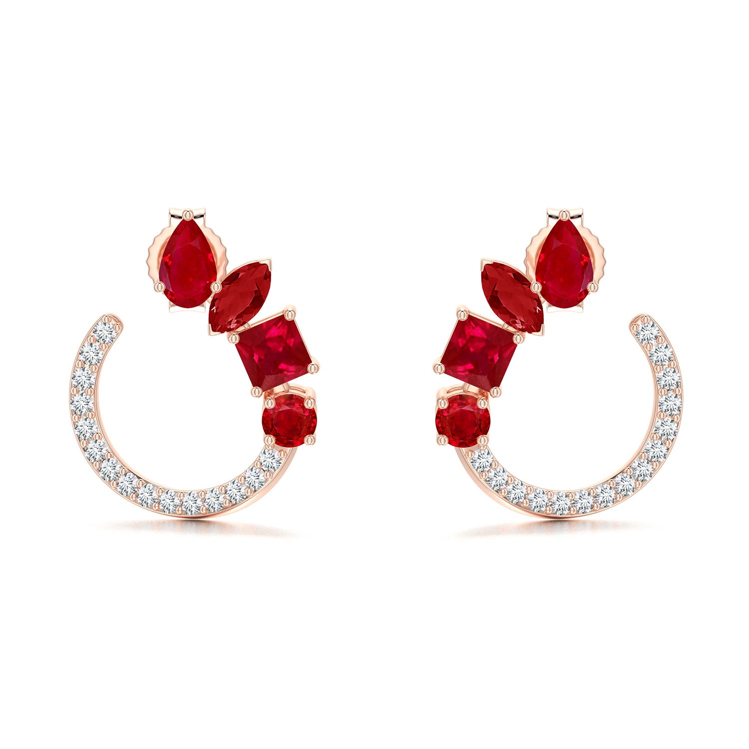 5x3mm AAA Multi-Shape Ruby Front-Back Stud Earrings in Rose Gold - main