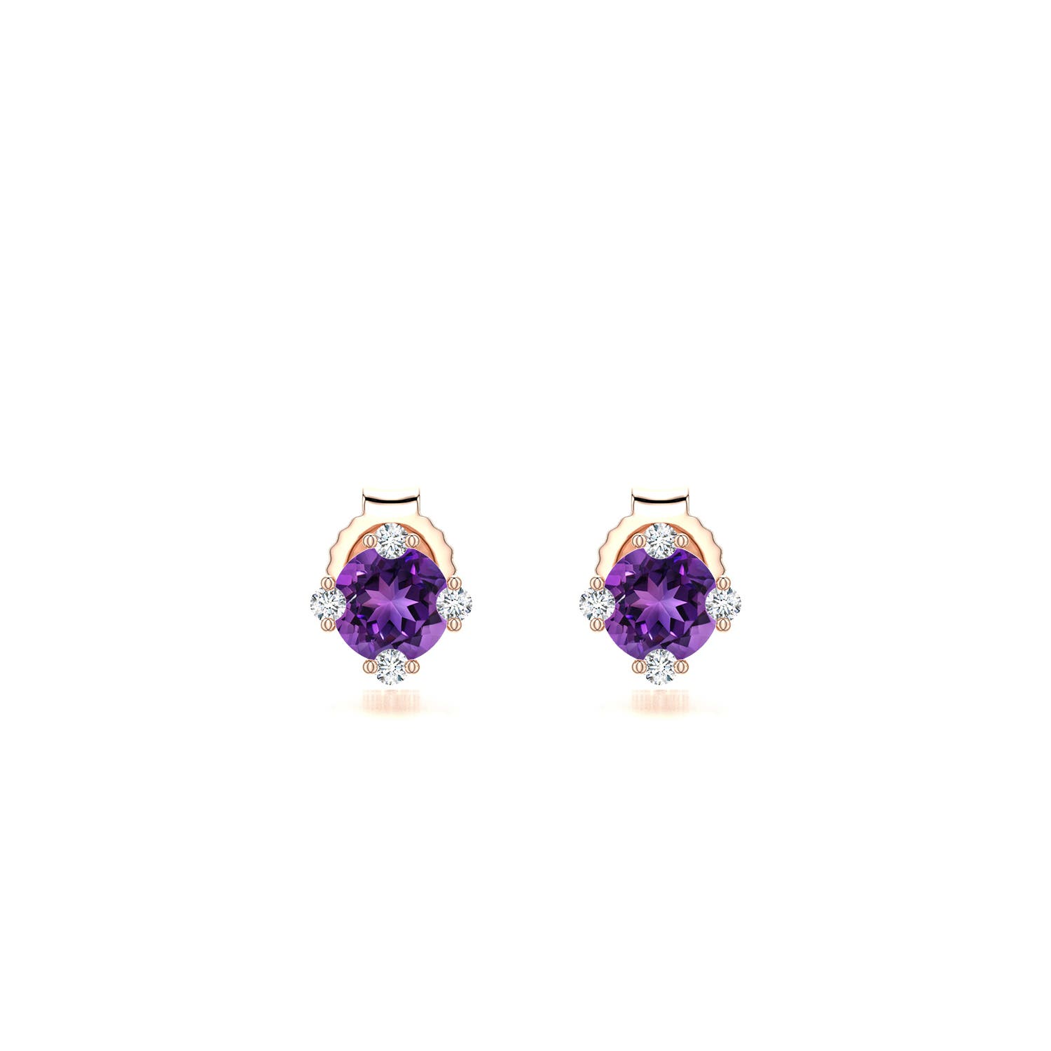 4mm AAAA Round Amethyst Stud Earrings with Accents in Rose Gold - main
