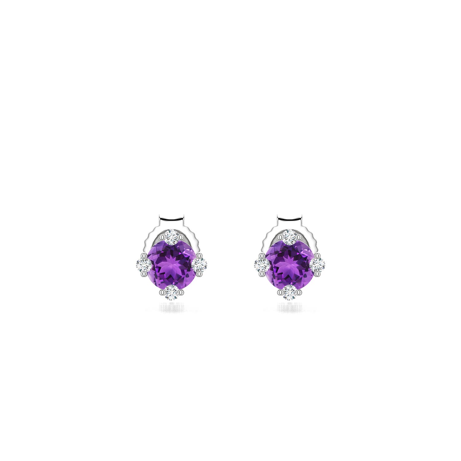 4mm AAA Round Amethyst Stud Earrings with Accents in White Gold - main