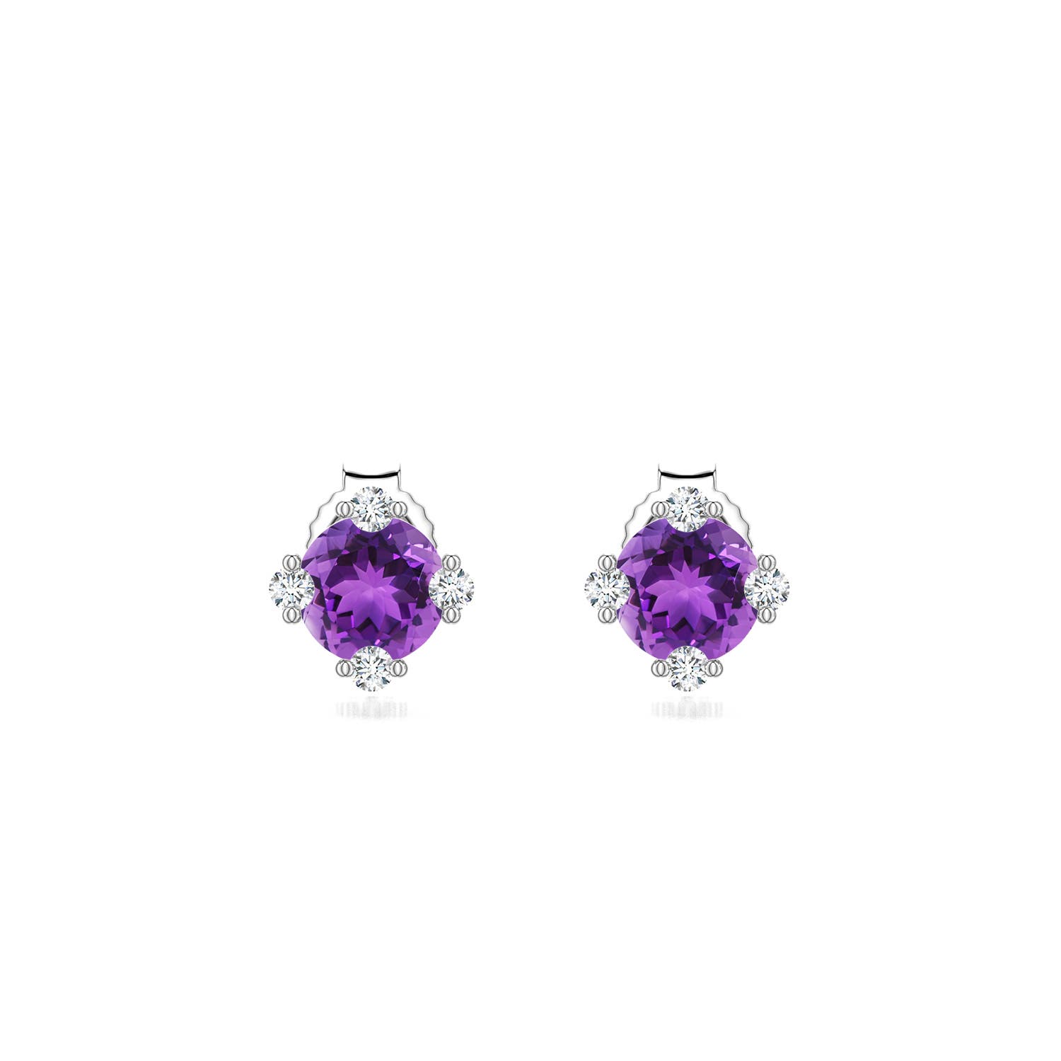 5mm AAA Round Amethyst Stud Earrings with Accents in White Gold - main