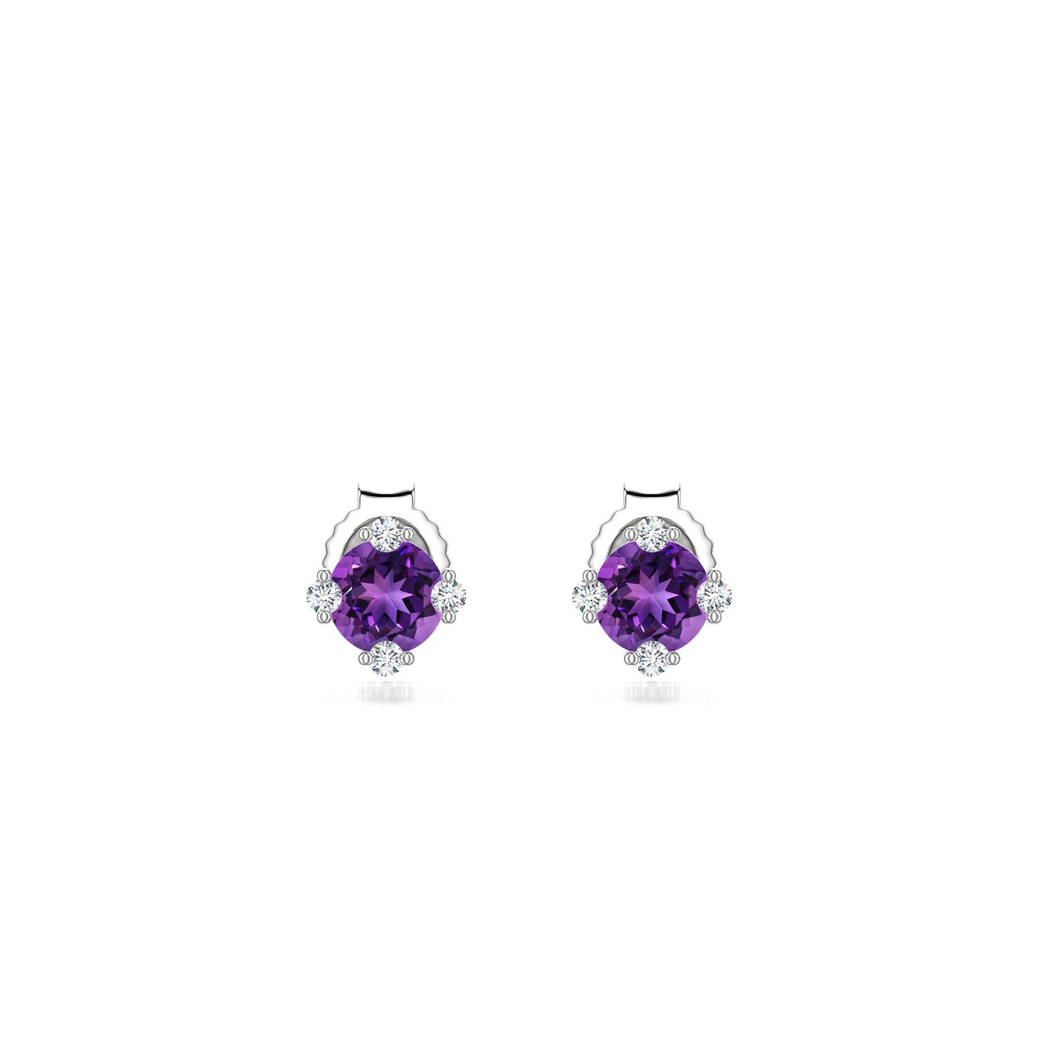 4mm AAAA Round Amethyst Stud Earrings with Accents in White Gold - main