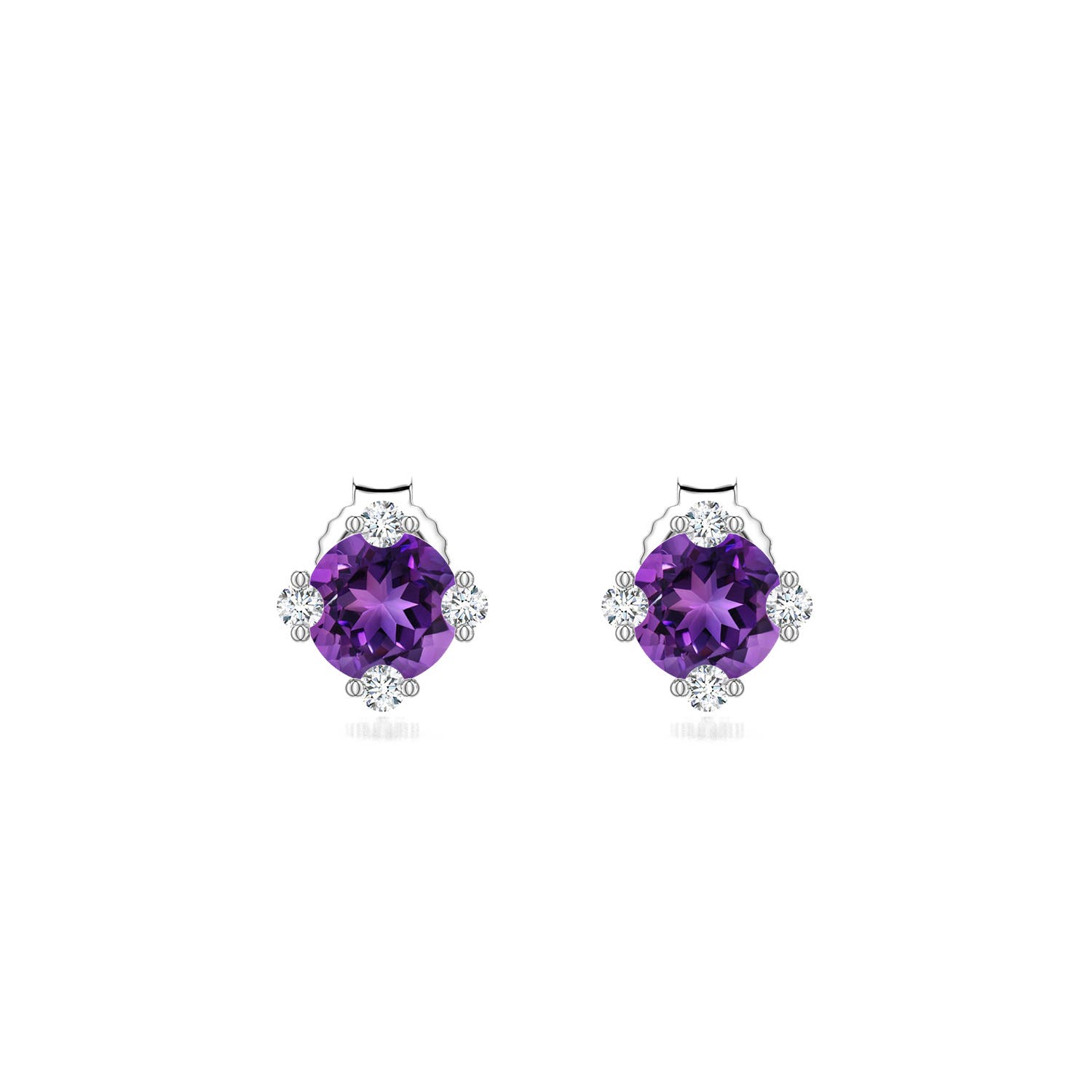 5mm AAAA Round Amethyst Stud Earrings with Accents in White Gold - main