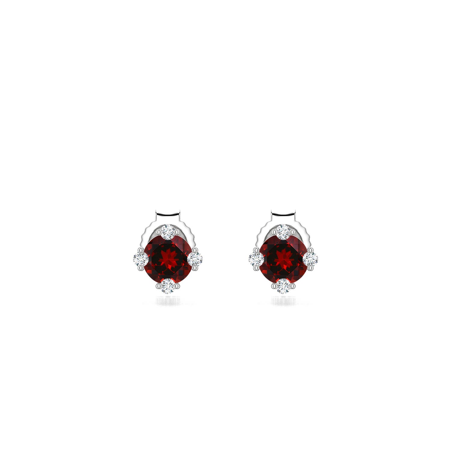 4mm AAAA Round Garnet Stud Earrings with Accents in White Gold - main