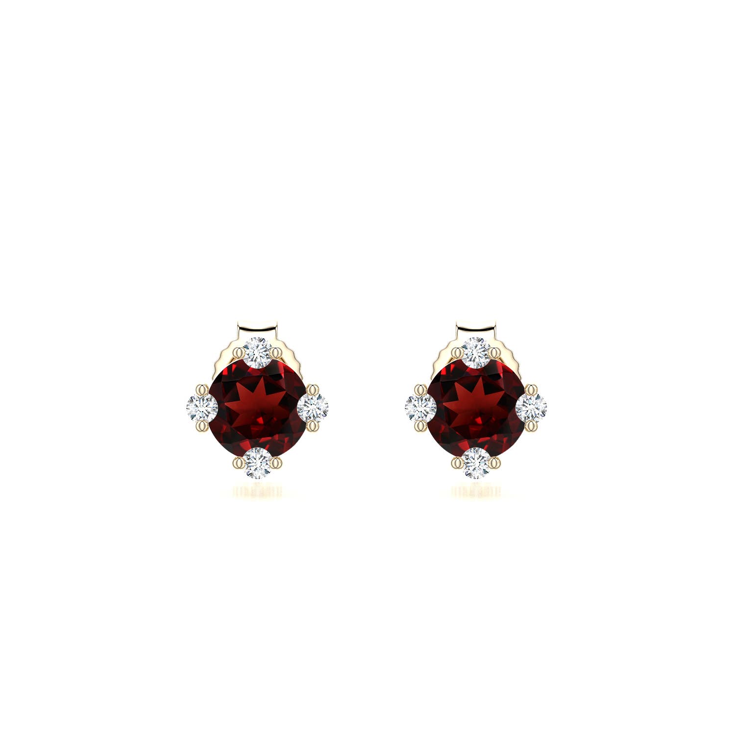 5mm AAA Round Garnet Stud Earrings with Accents in Yellow Gold - main