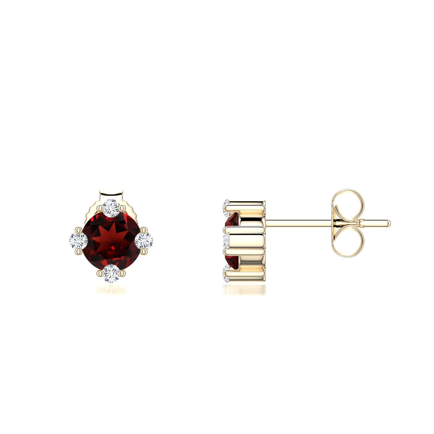5mm AAA Round Garnet Stud Earrings with Accents in Yellow Gold - side 2 - side 3
