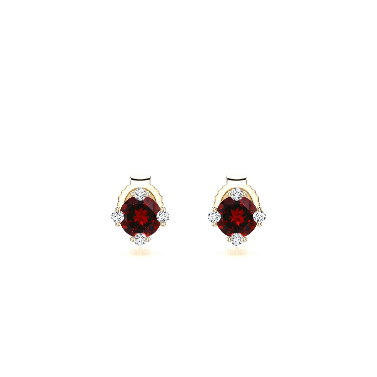 4mm AAAA Round Garnet Stud Earrings with Accents in Yellow Gold - main