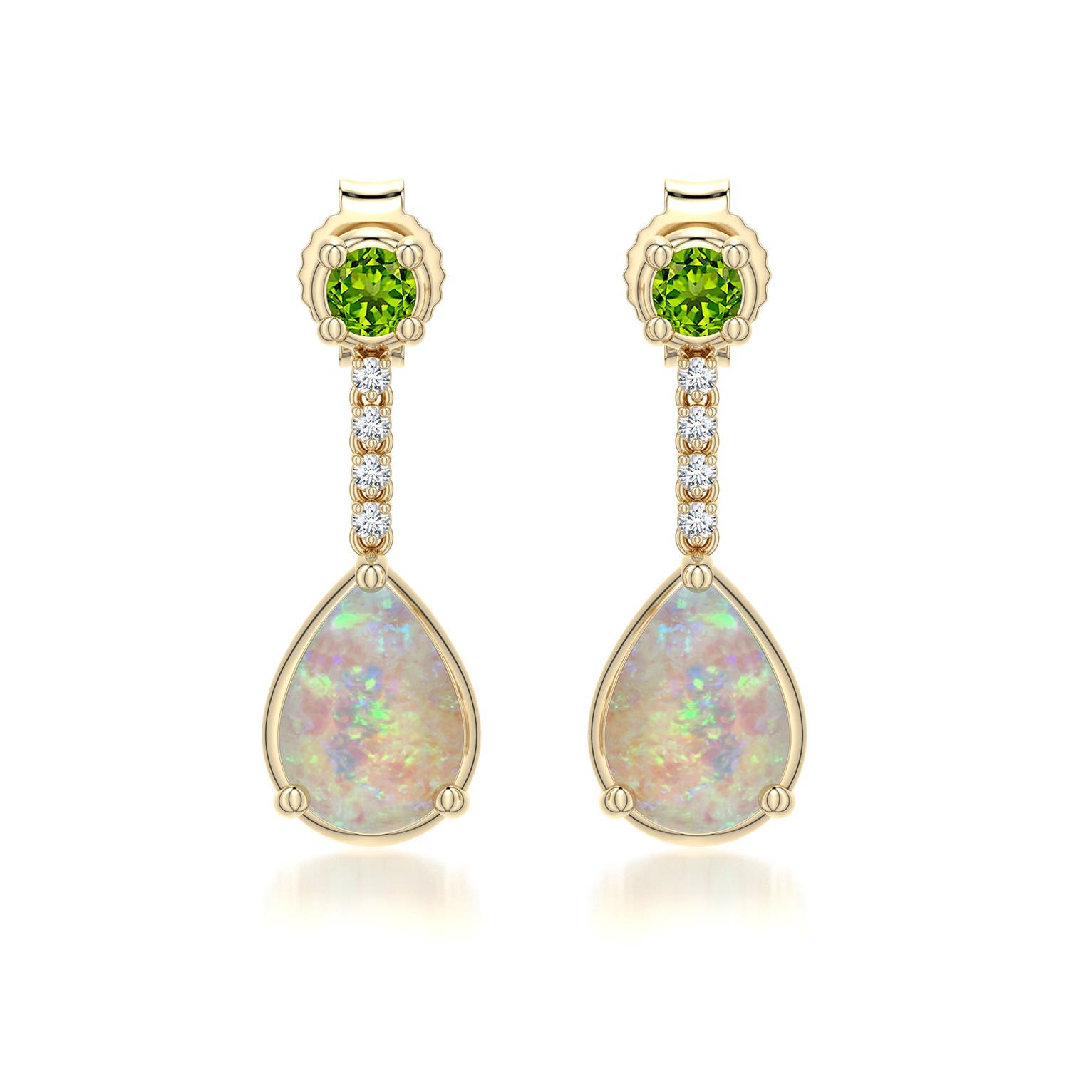 7x5mm AAAA Pear Opal Drop Earrings with Peridot Accent in Yellow Gold - main