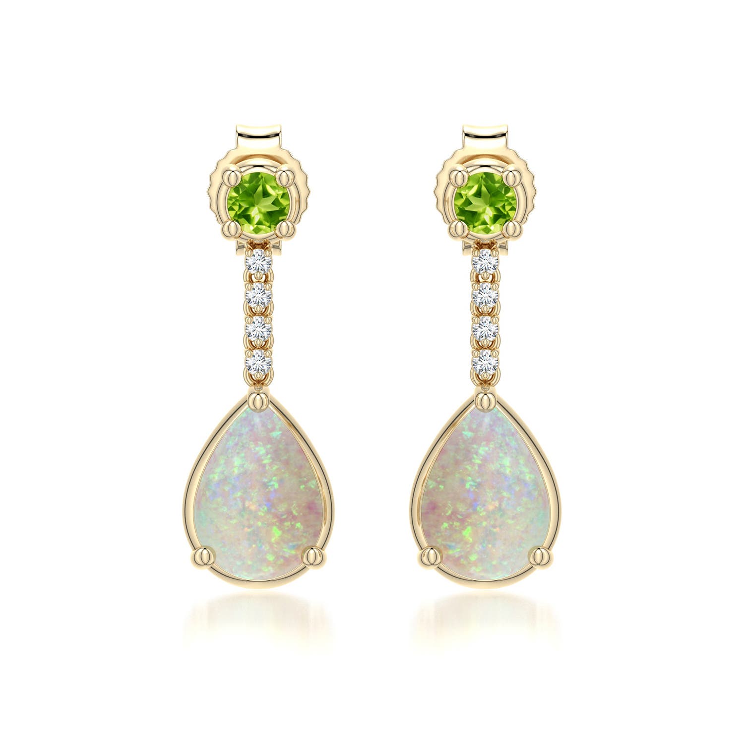 7x5mm AAA Pear Opal Drop Earrings with Peridot Accent in 18K Yellow Gold - main