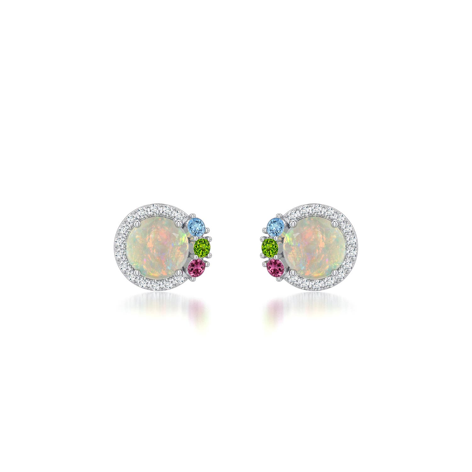 5mm AAAA Round Opal Stud Earrings with Multi-Gemstone Cluster in White Gold - main