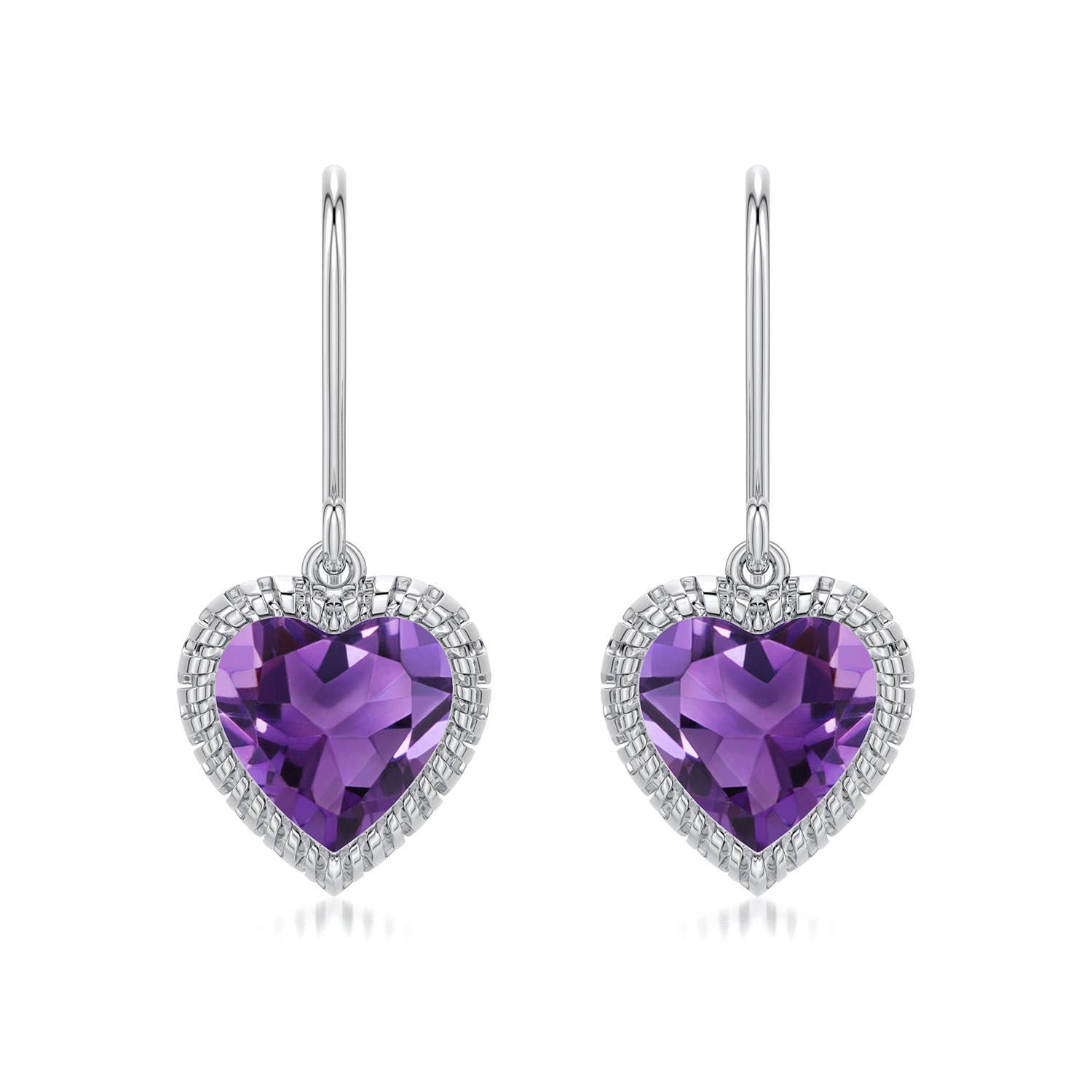 7mm AAA Grooved Heart Amethyst Drop Earrings in White Gold - main