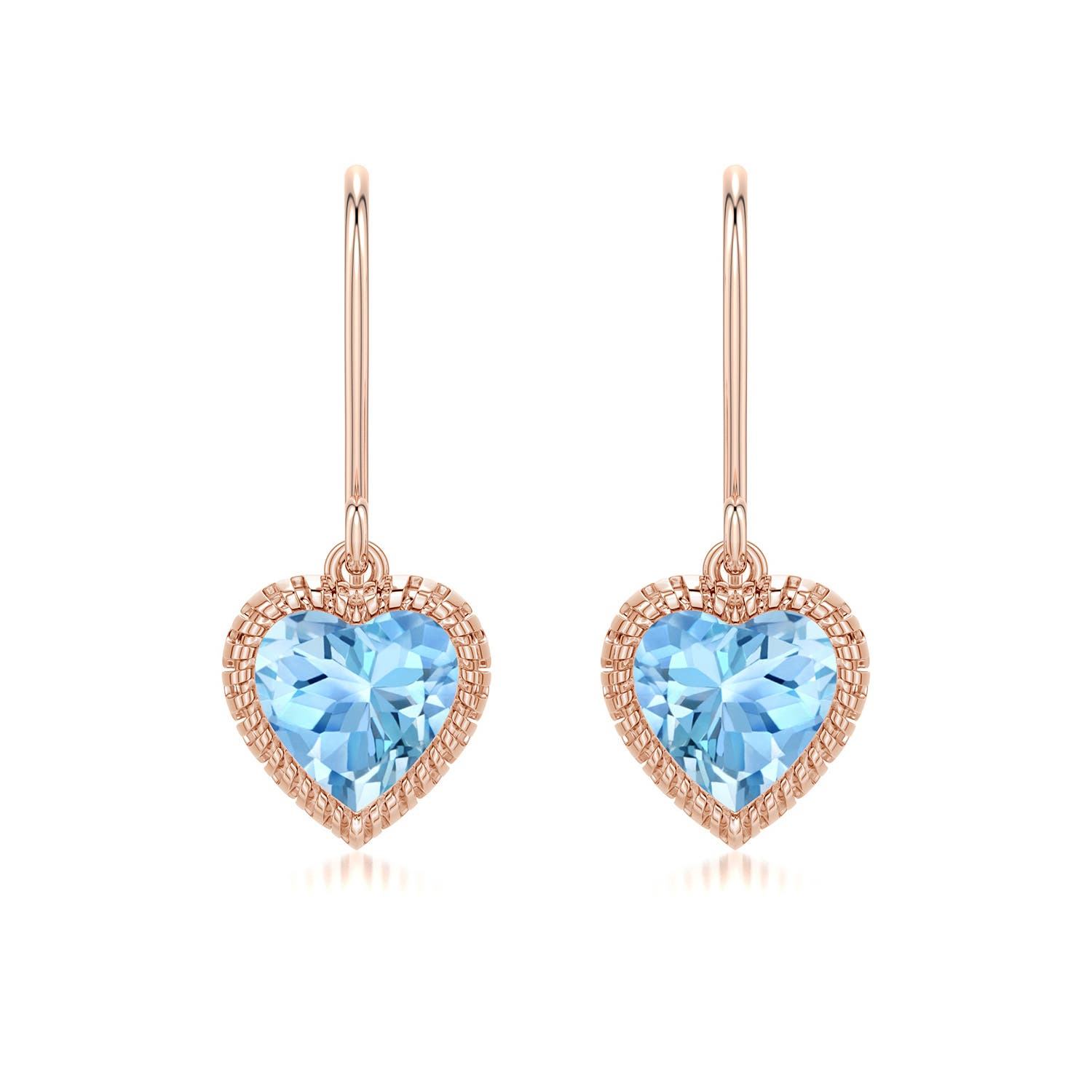 6mm AAAA Grooved Heart Aquamarine Drop Earrings in Rose Gold - main
