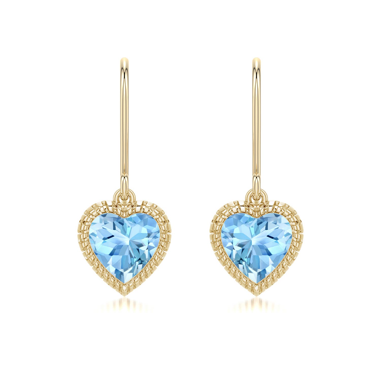 6mm AAAA Grooved Heart Aquamarine Drop Earrings in Yellow Gold - main