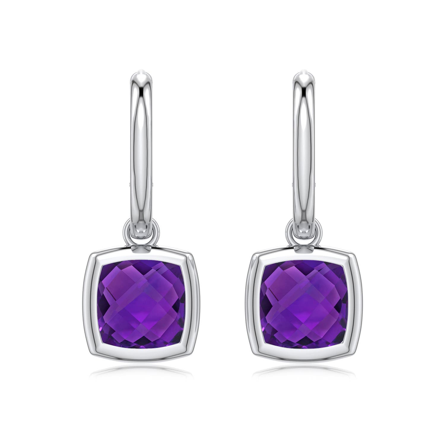 8mm AAA Cushion Briolette Amethyst Hoop Drop Earrings in White Gold - main