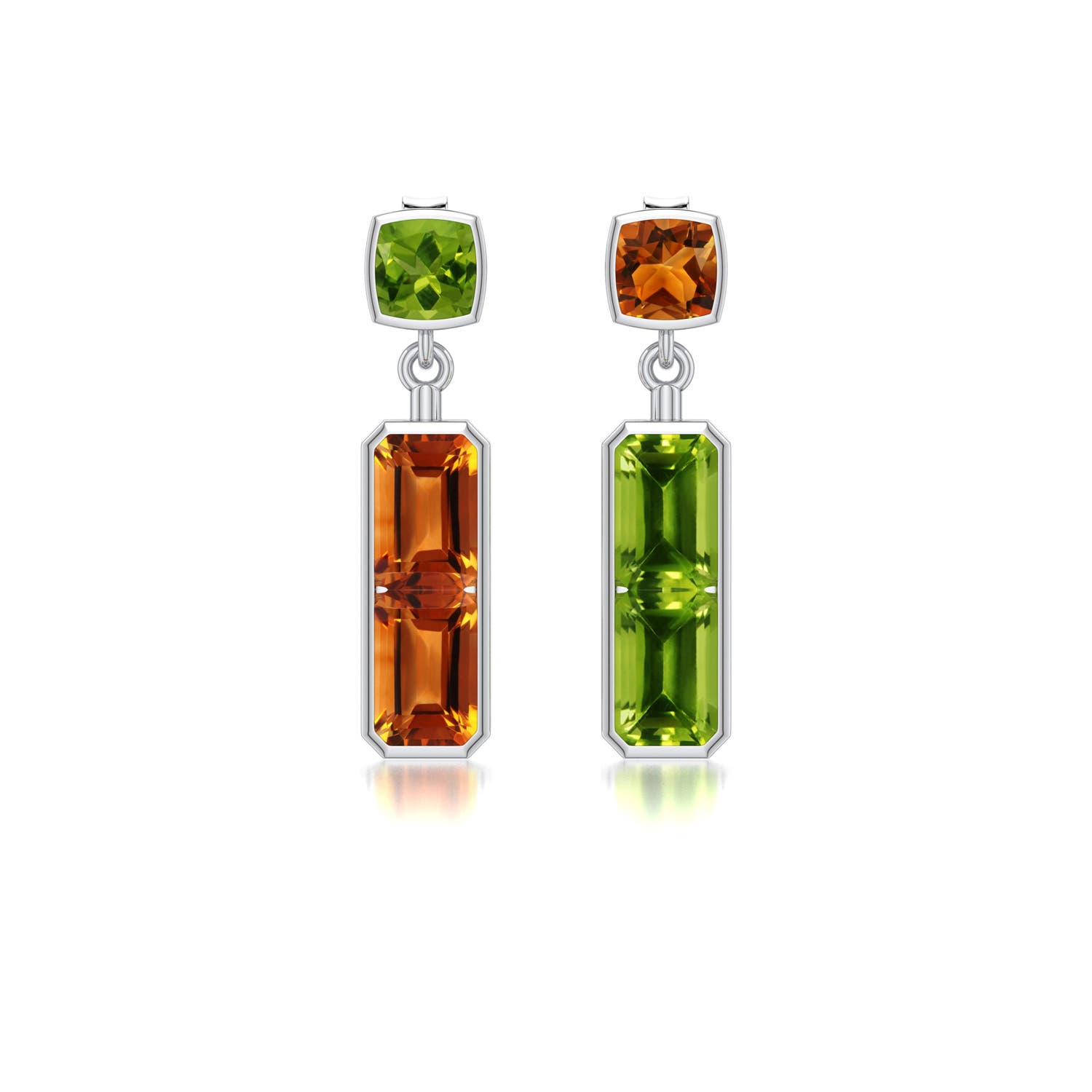 6x4mm AAAA Multi-Shape Peridot and Citrine Mismatched Earrings in 999 Silver - main
