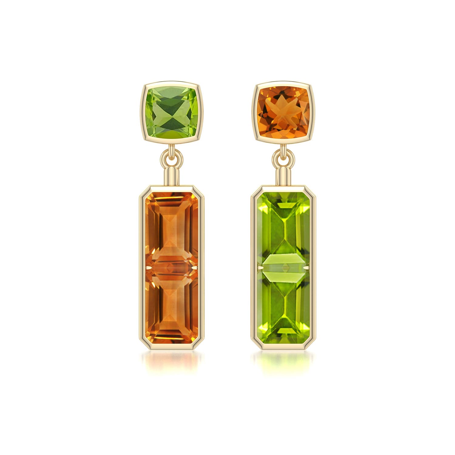 7x5mm AAA Multi-Shape Peridot and Citrine Mismatched Earrings in Yellow Gold - main