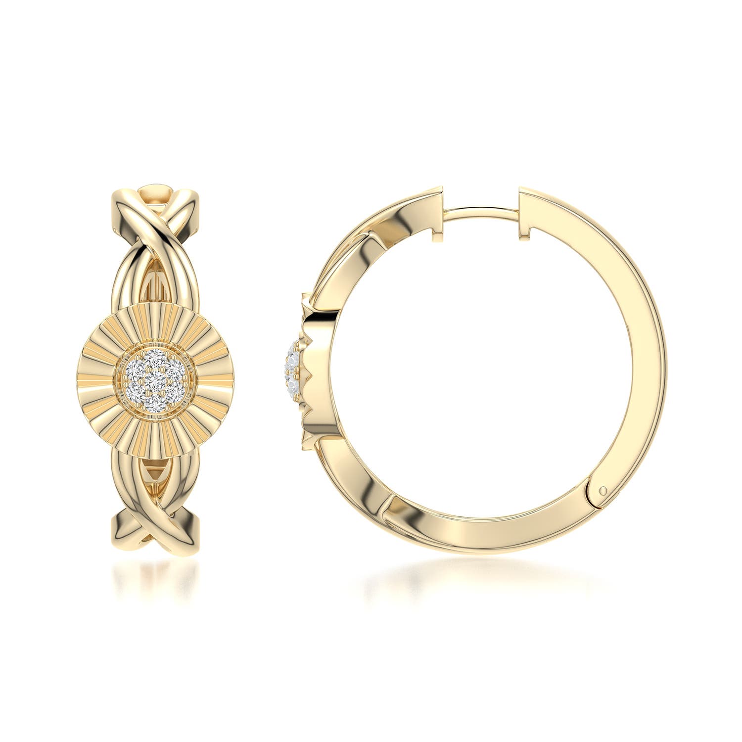 1.4mm HSI2 Equestria Ribbon Rosette Hoops in Yellow Gold - side 1