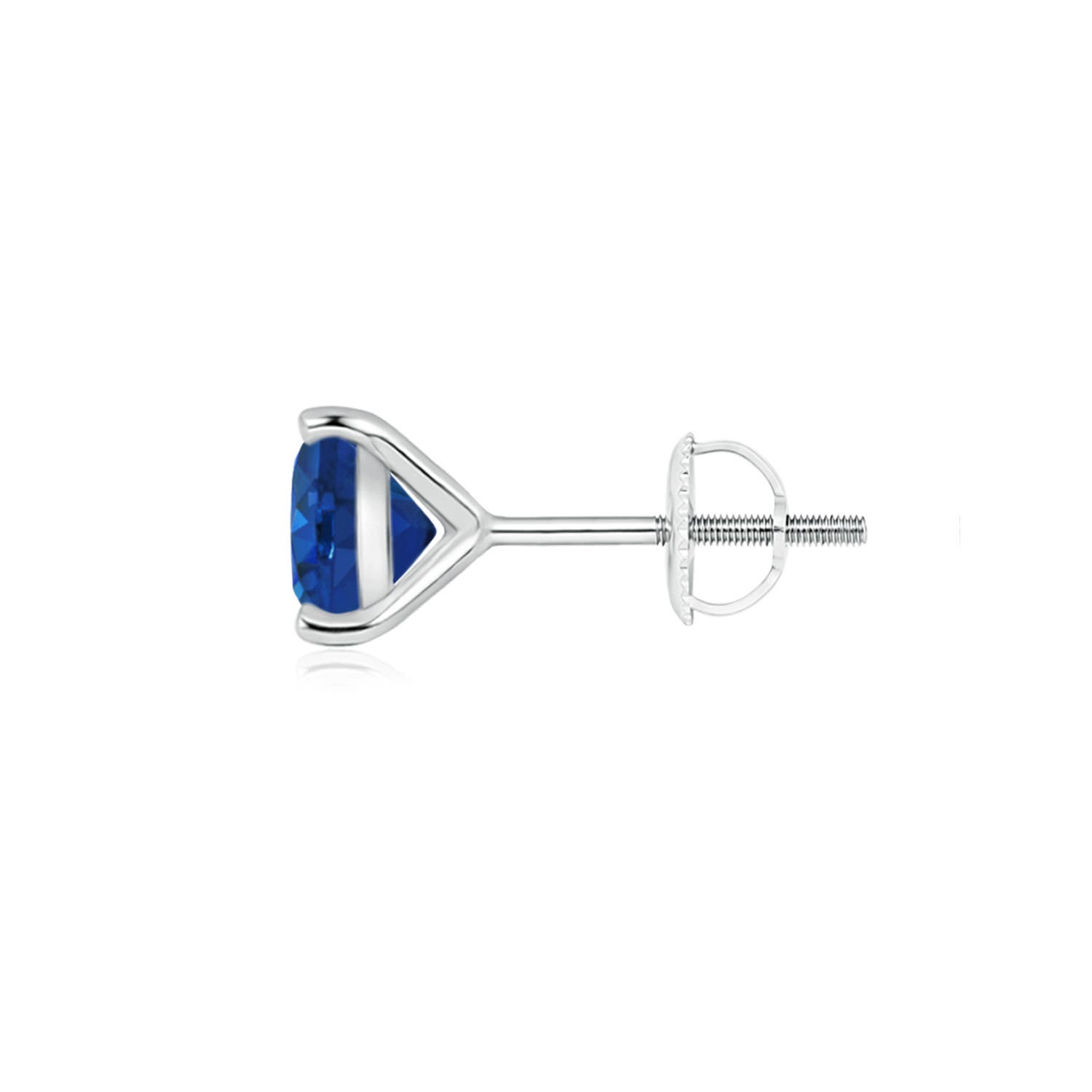 6mm AAA Martini-Set Round Blue Sapphire Stud Earring in White Gold - side