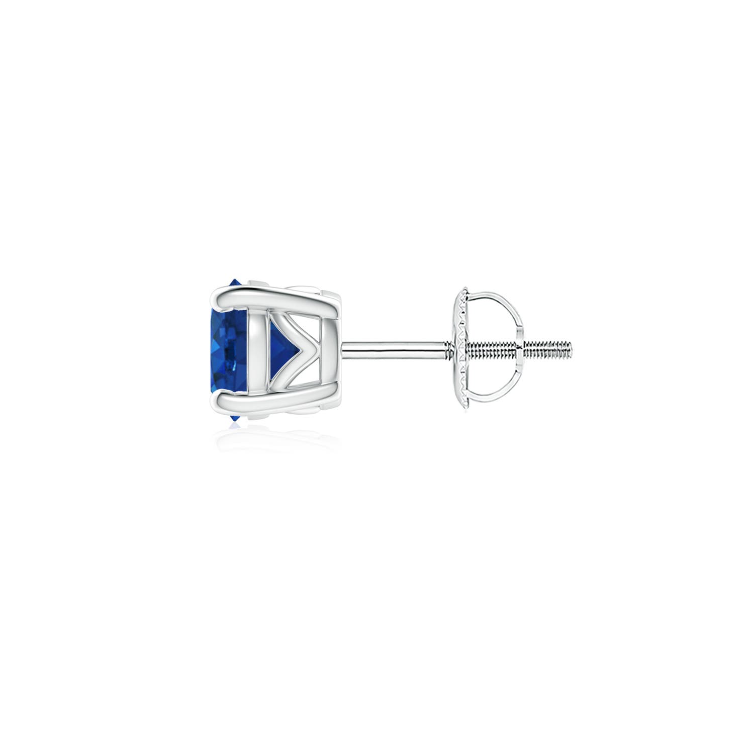 5.5mm AAA Vintage Style Round Blue Sapphire Solitaire Stud Earring in White Gold - side