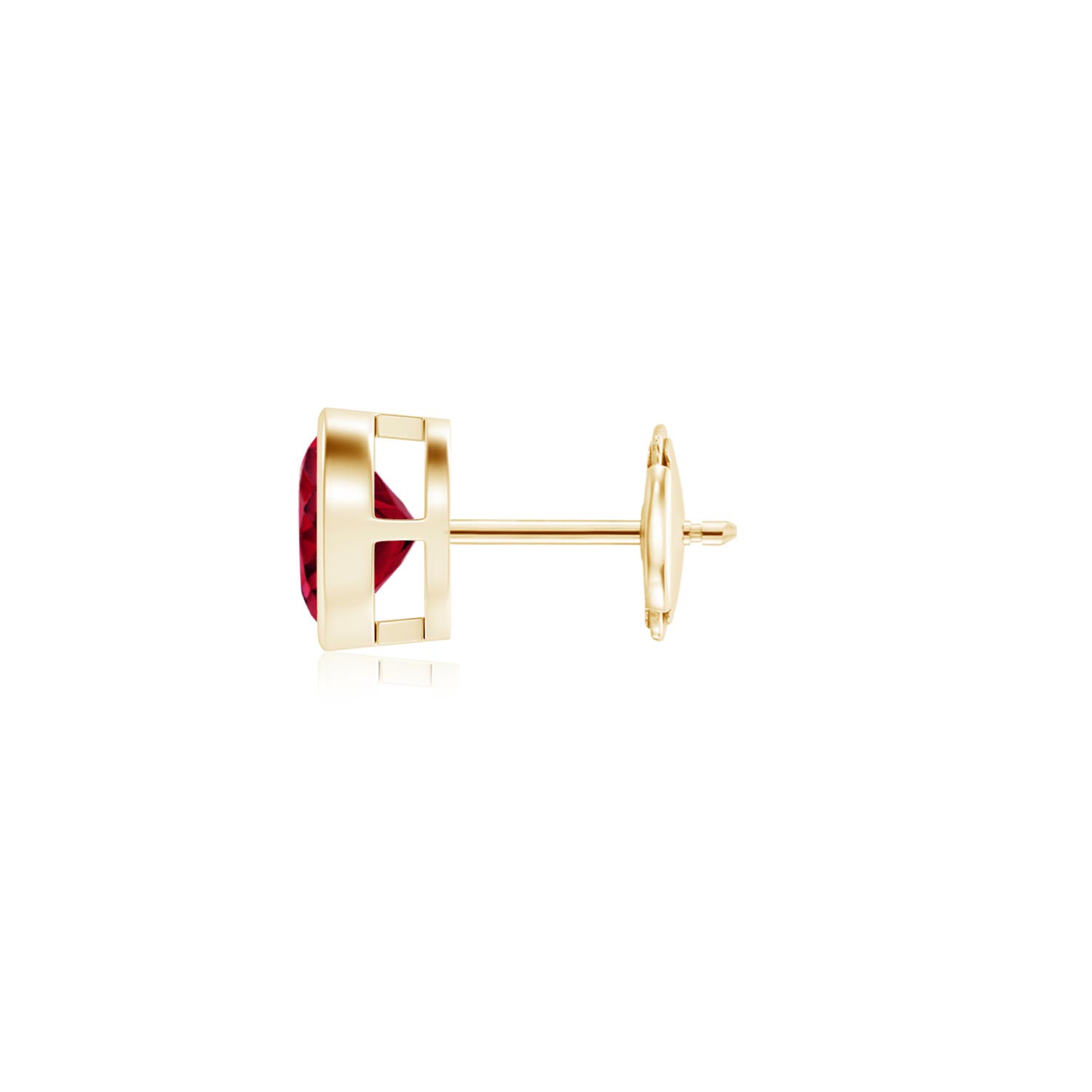 6mm AAAA Bezel-Set Garnet Solitaire Stud Earring in 18K Yellow Gold - side