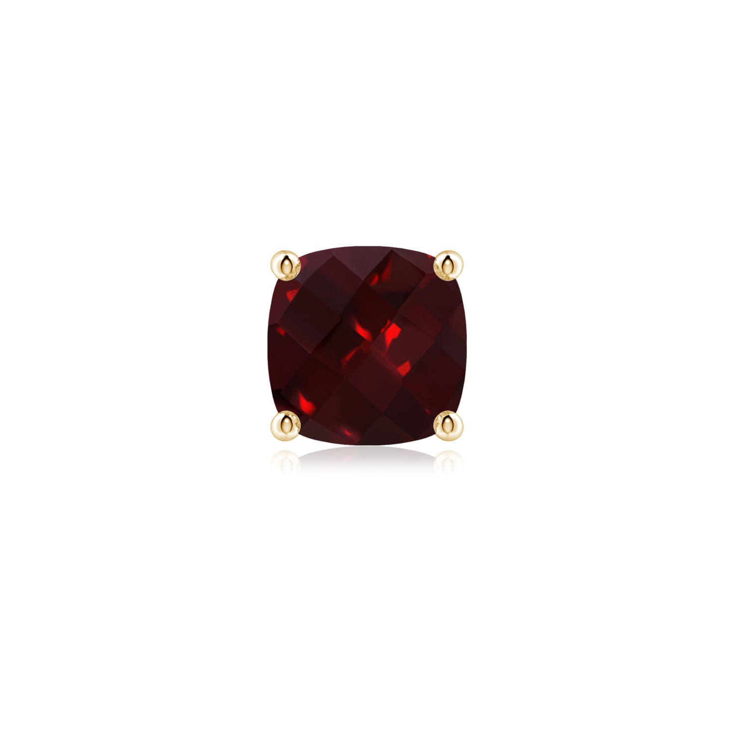 8mm AAAA Cushion Garnet Solitaire Stud Earring in Yellow Gold - main