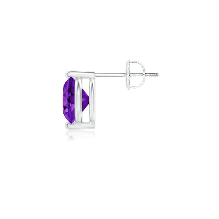 7mm AAAA Unique Two Prong-Set Amethyst Solitaire Stud Earring in White Gold - side - side 2