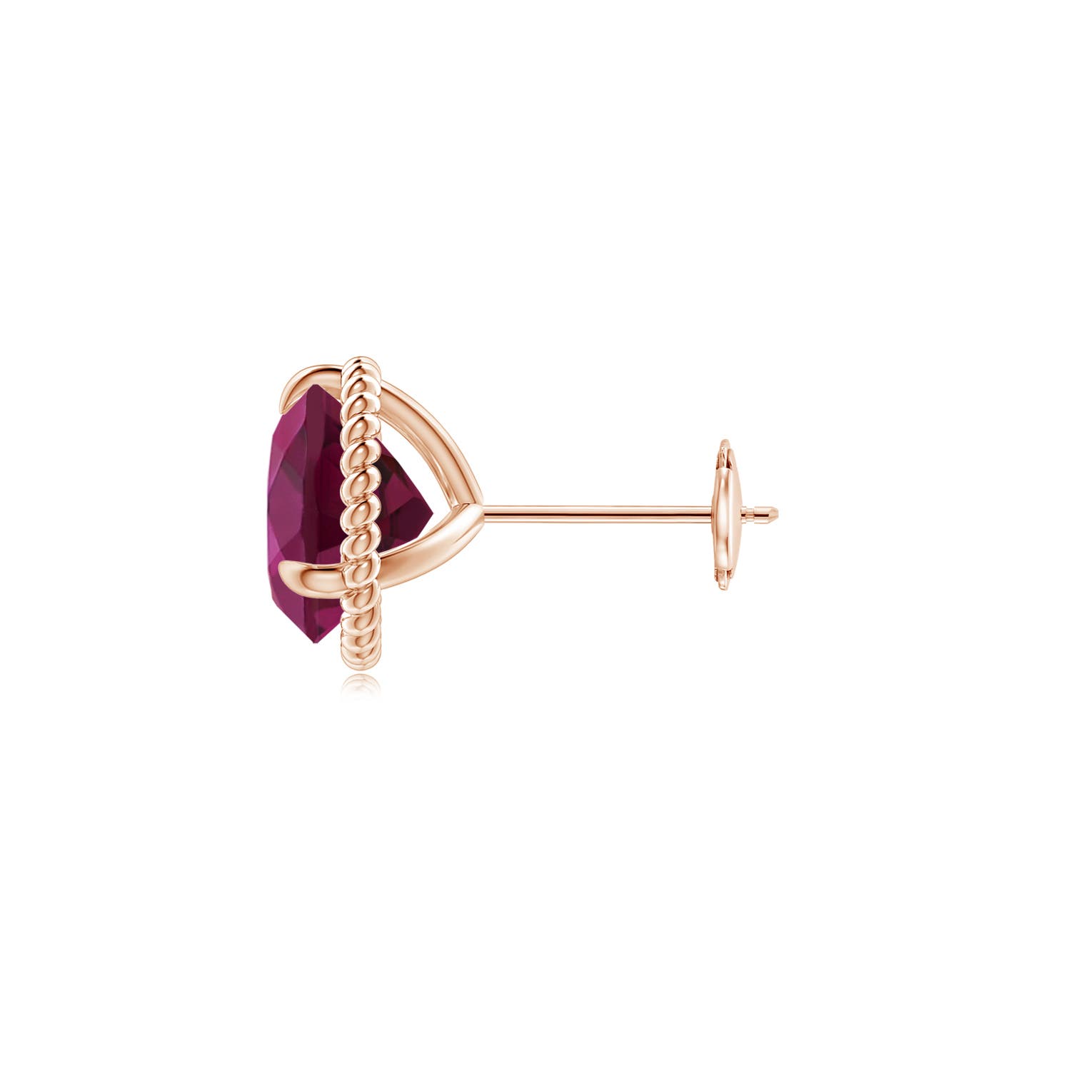 8mm AAAA Rope Framed Claw-Set Rhodolite Martini Stud Earring in Rose Gold - side