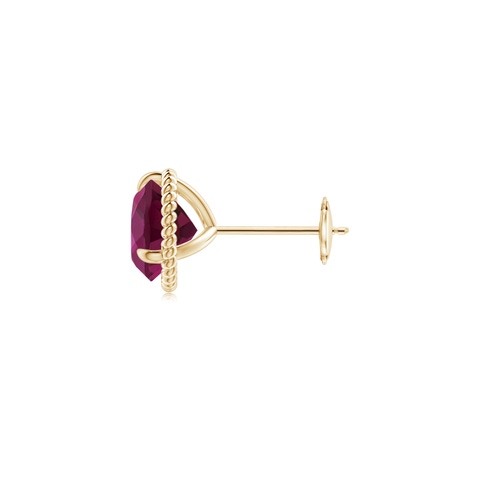 7mm AAAA Rope Framed Claw-Set Rhodolite Martini Stud Earring in Yellow Gold - side - side 2