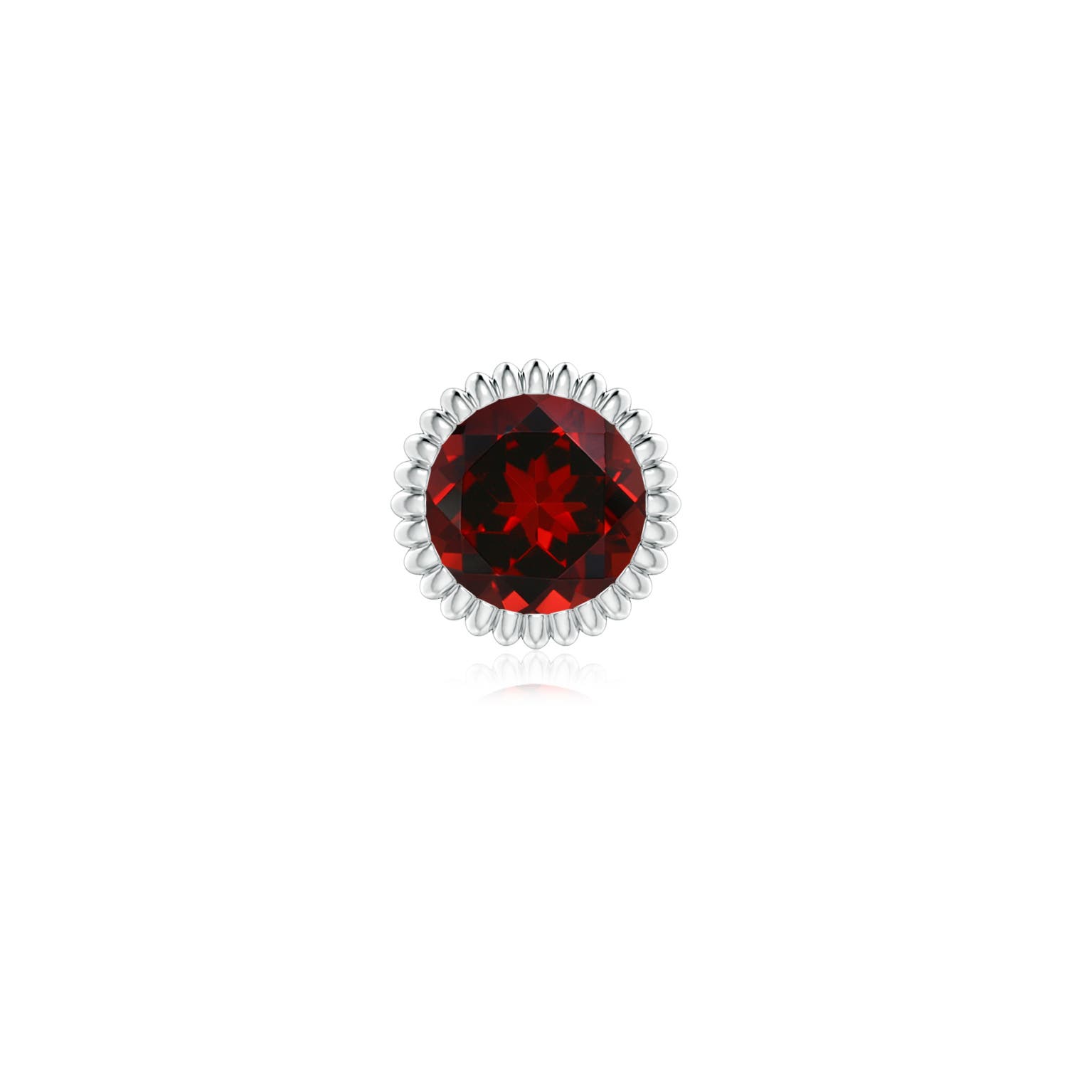 6mm AAAA Bezel-Set Solitaire Round Garnet Beaded Halo Stud in 18K White Gold - main