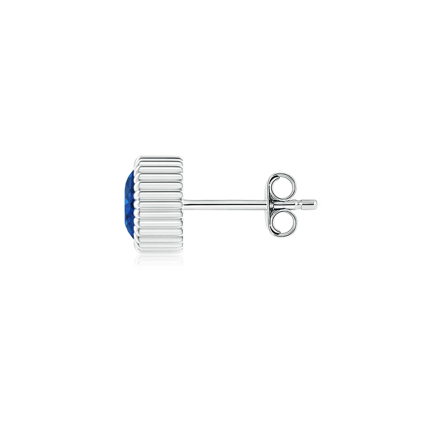 5mm AAA Bezel-Set Solitaire Round Sapphire Beaded Halo Stud in White Gold - side - side 2