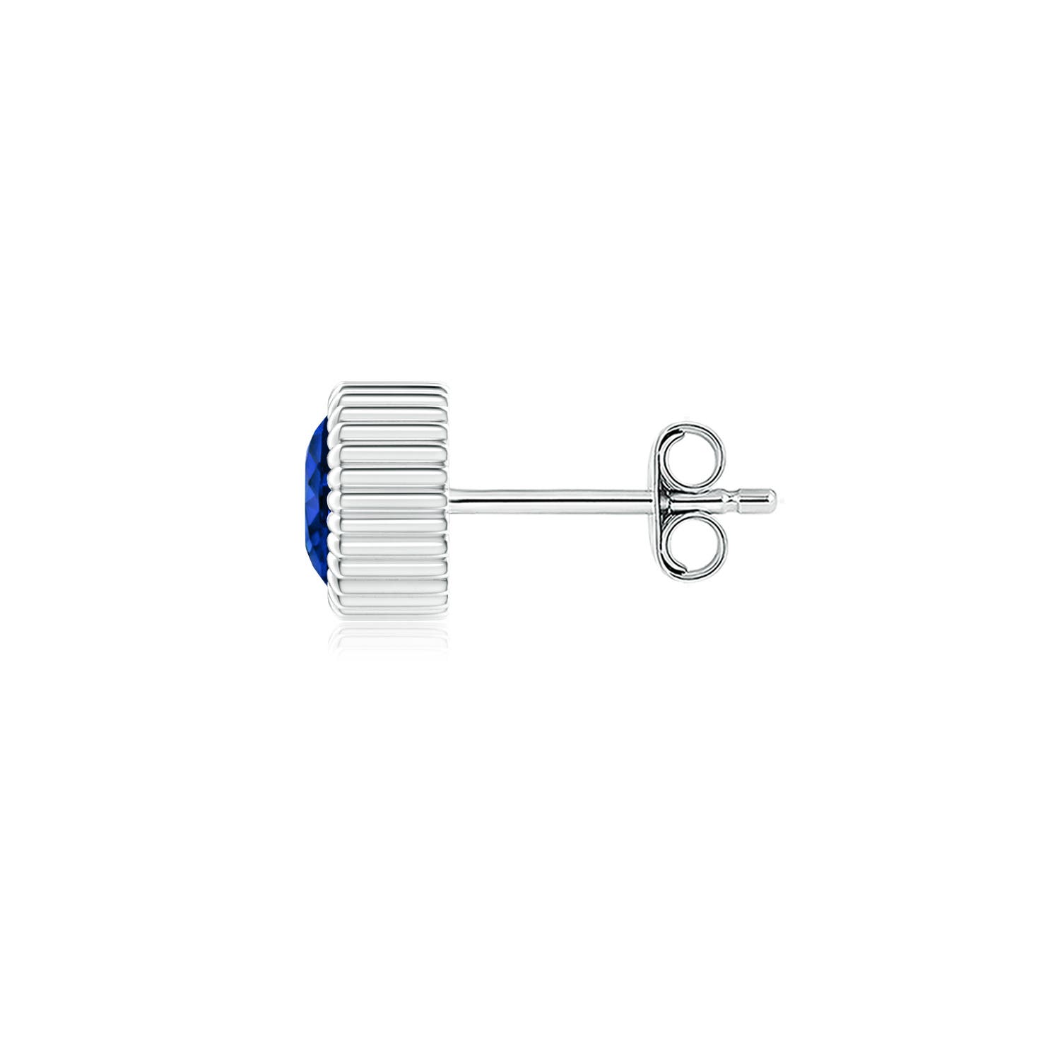 5mm AAAA Bezel-Set Solitaire Round Sapphire Beaded Halo Stud in White Gold - side