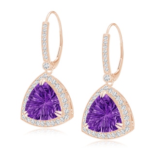 10mm AAAA Vintage Style Trillion Concave-Cut Amethyst Earrings in 10K Rose Gold