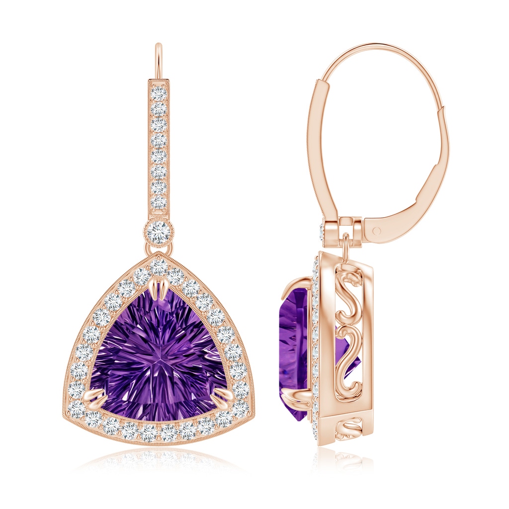 10mm AAAA Vintage Style Trillion Concave-Cut Amethyst Earrings in Rose Gold - side_1