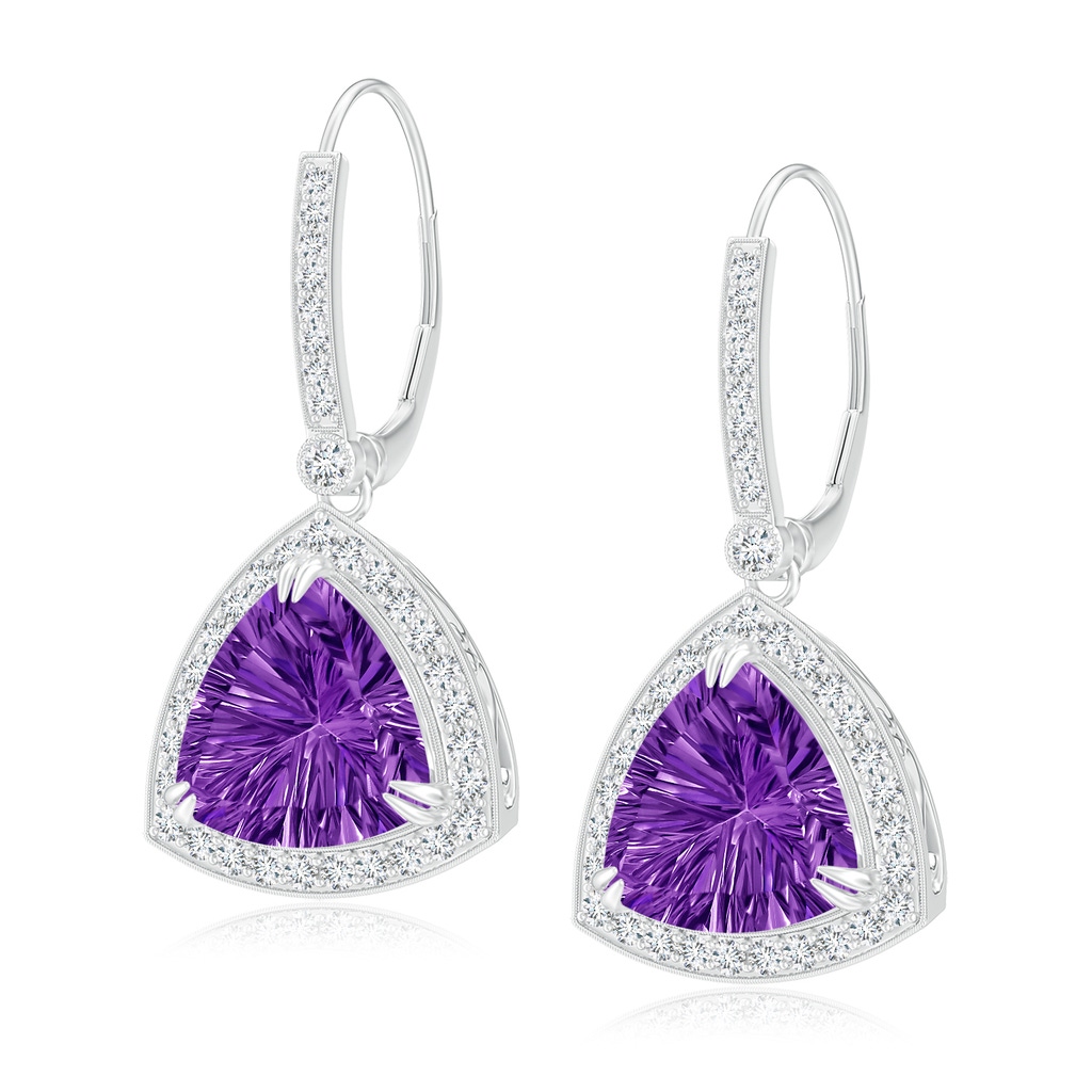 10mm AAAA Vintage Style Trillion Concave-Cut Amethyst Earrings in White Gold 