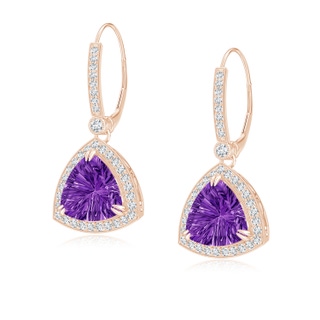 8mm AAAA Vintage Style Trillion Concave-Cut Amethyst Earrings in Rose Gold