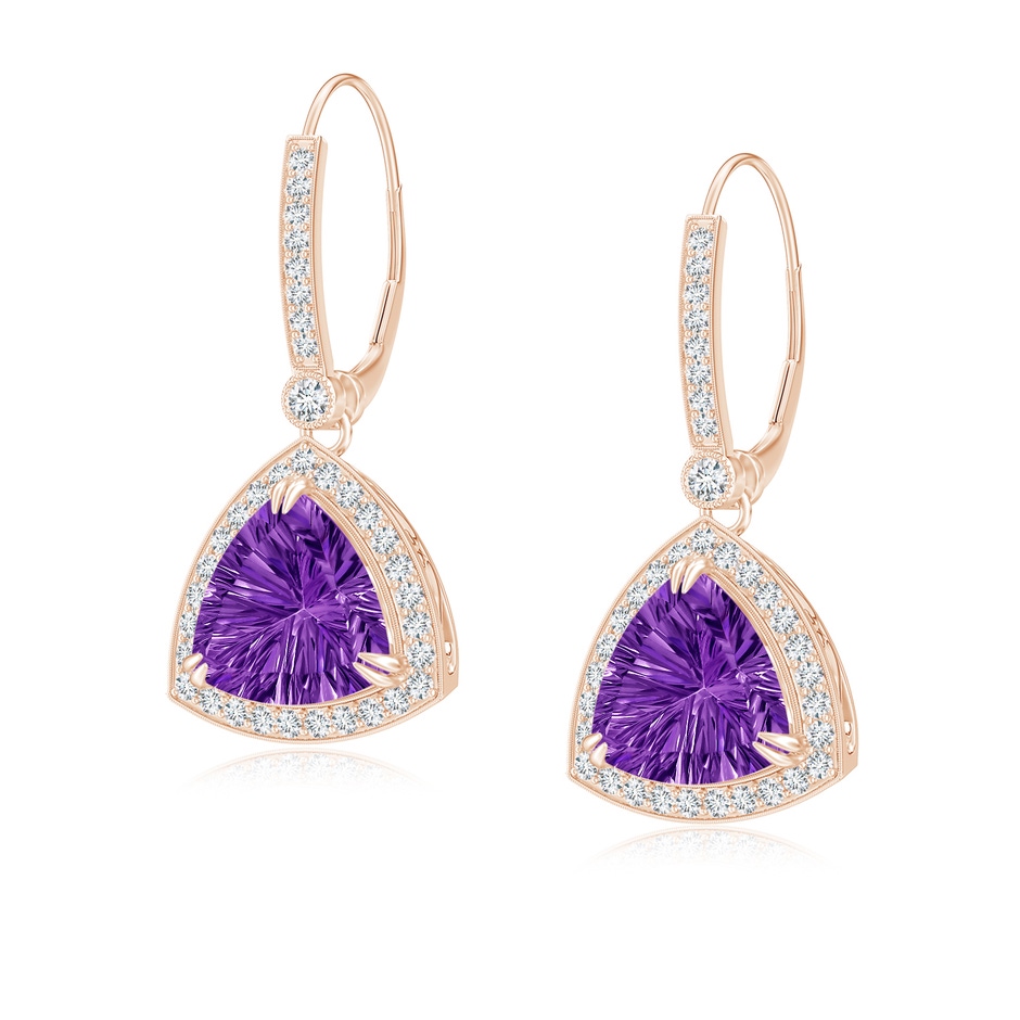 8mm AAAA Vintage Style Trillion Concave-Cut Amethyst Earrings in Rose Gold 