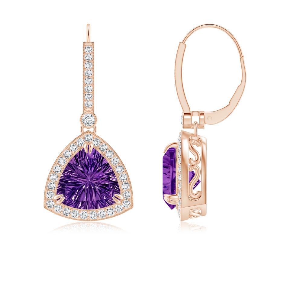 8mm AAAA Vintage Style Trillion Concave-Cut Amethyst Earrings in Rose Gold side-1