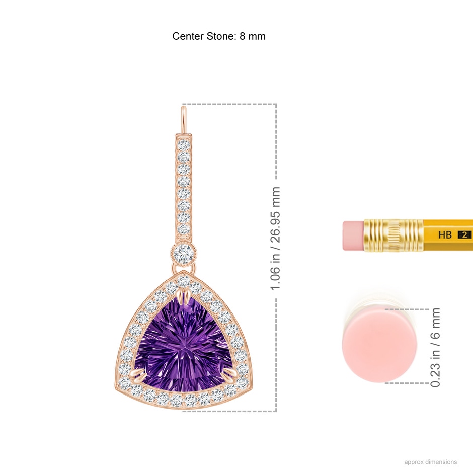 8mm AAAA Vintage Style Trillion Concave-Cut Amethyst Earrings in Rose Gold ruler