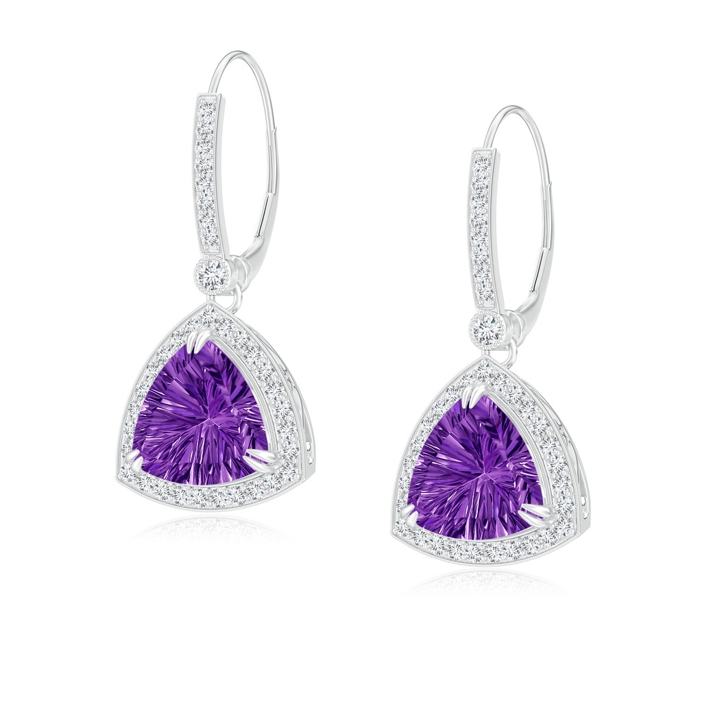 8mm AAAA Vintage Style Trillion Concave-Cut Amethyst Earrings in White Gold